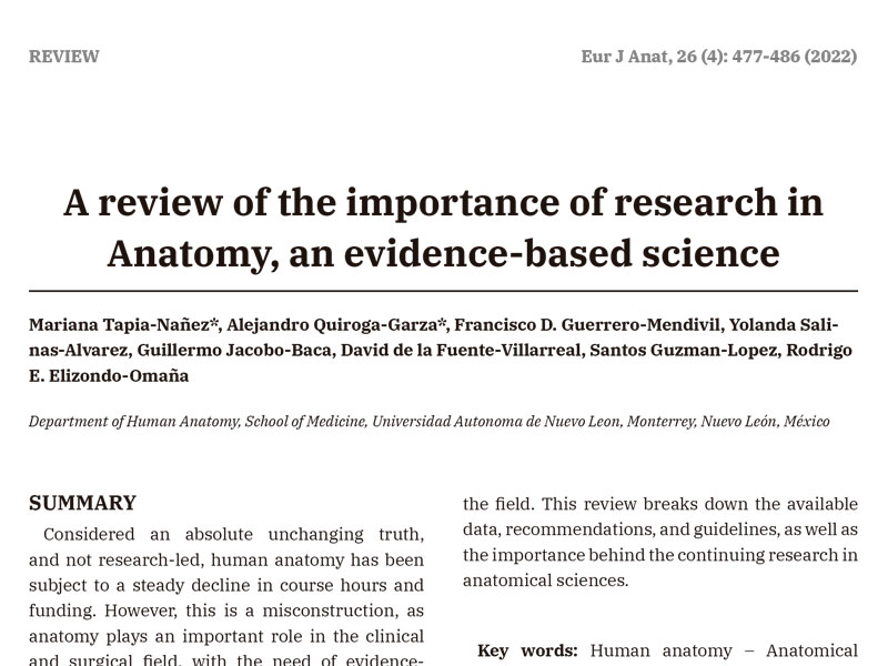 A review of the importance of research in Anatomy, an evidence-based science